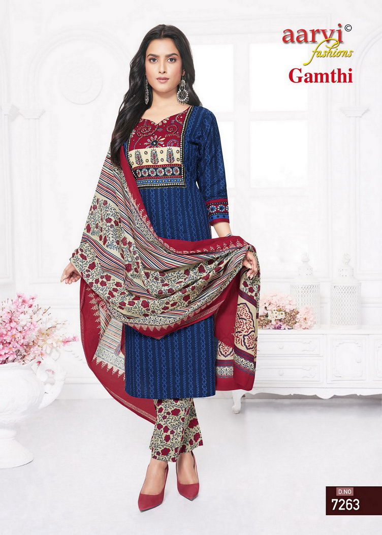 Gamthi Vol 4 By Aarvi Dobby Cotton Printed Kurti With Bottom Dupatta Wholesalers In Delhi